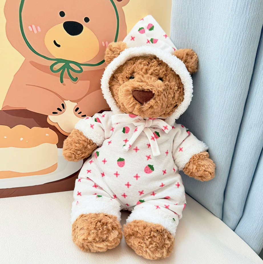Medium Bartholomew bear outfit-Strawberry hooded jumpsuit set