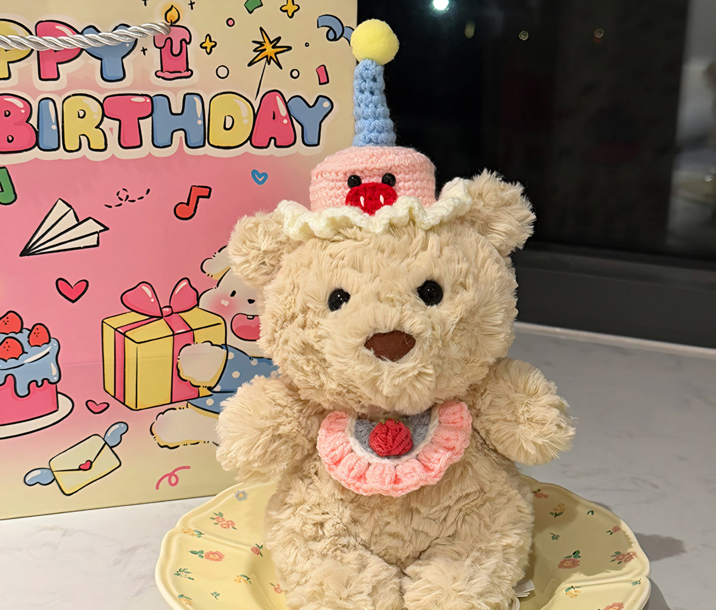 Bartholomew Bear Birthday Hat Set - Pink Blue