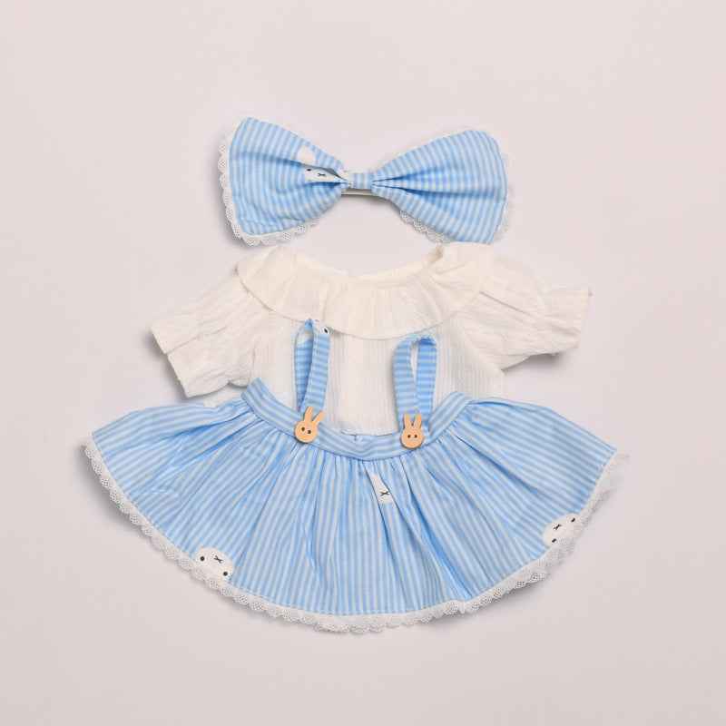Medium Bartholomew bear outfit-Blue striped dress & headband set