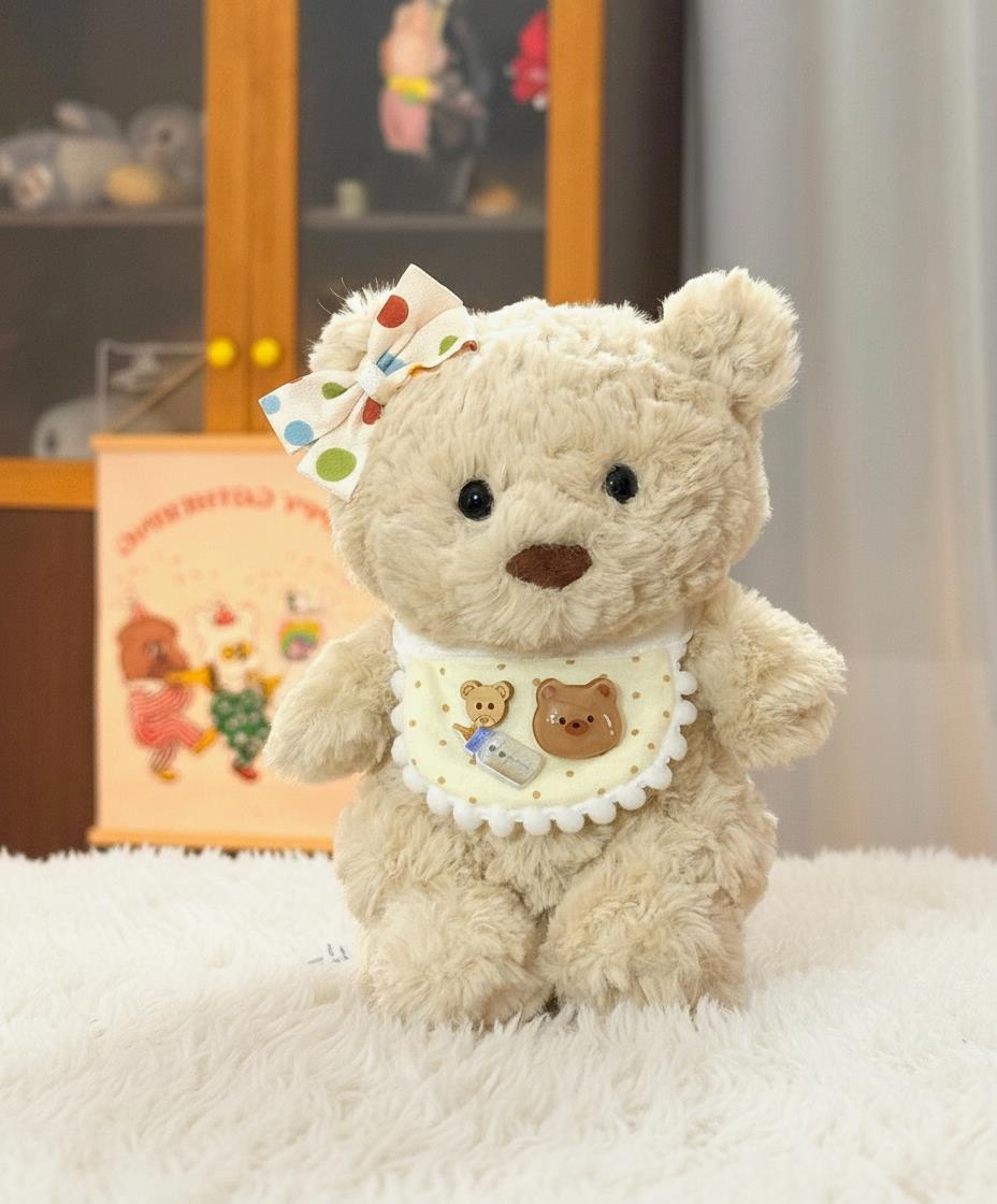 Junior Bartholomew bear outfit - Polka dot bow & bear patch bib
