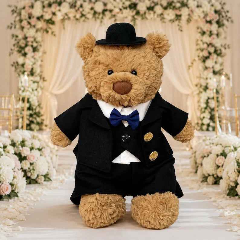 Handmade Bartholomew Bear Wedding Dress and Tuxedo Outfit Set, Plush Toy Groom Bride Apparel