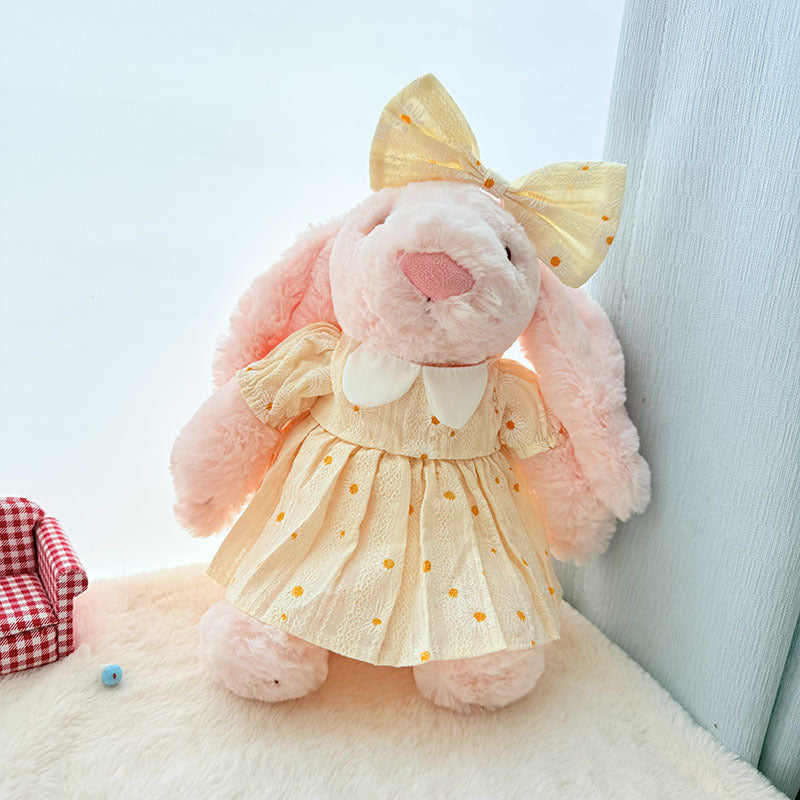 Medium Bashful bunny outfit- Yellow dot print dress set
