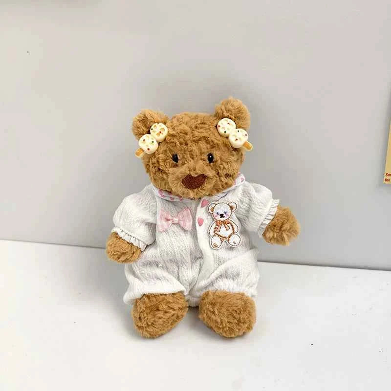 Tiny Bartholomew Bear Outfit - White waffle romper & popsicle hair clips
