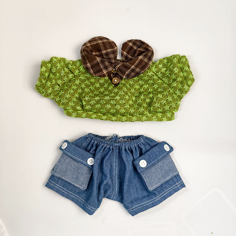 Medium Bartholomew bear outfit-Green knit denim set