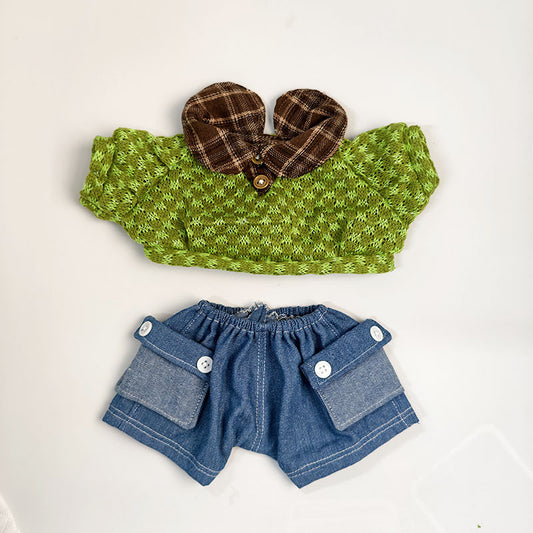 Medium Bartholomew bear outfit-Green knit denim set