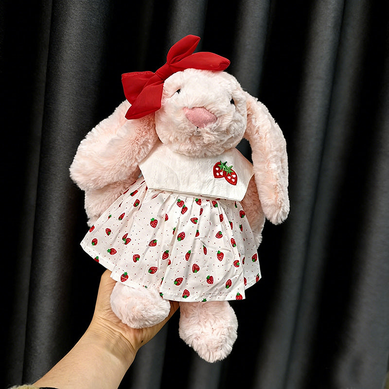 Medium Bashful bunny outfit- Red strawberry print dress set