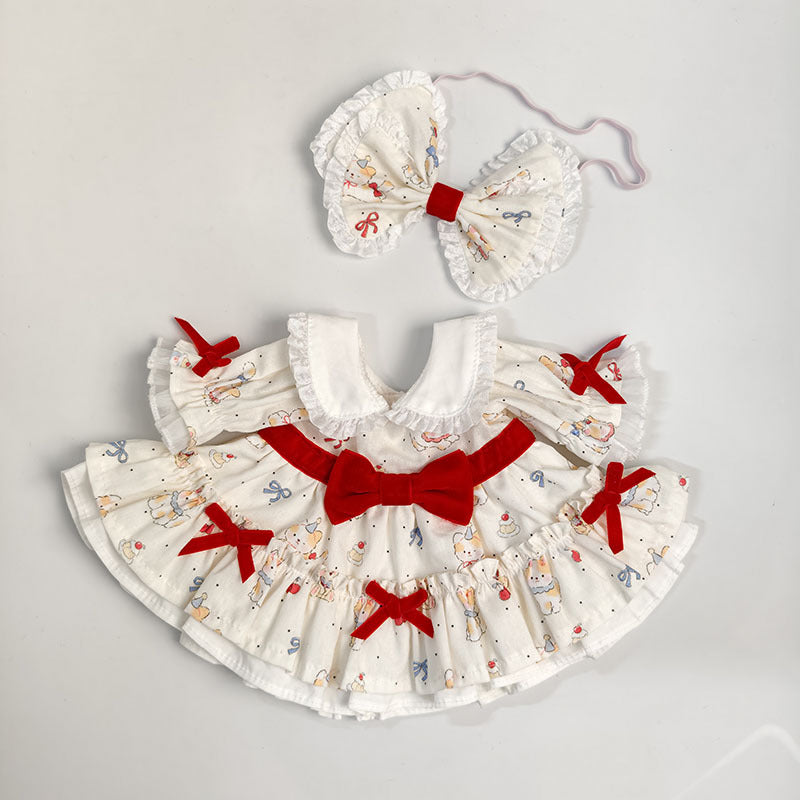 Medium Bartholomew bear outfit-White bunny print dress set