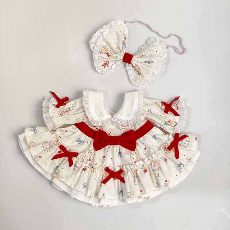 White Bunny Print Dress Set for Medium Bartholomew Bear — image 2 of 2