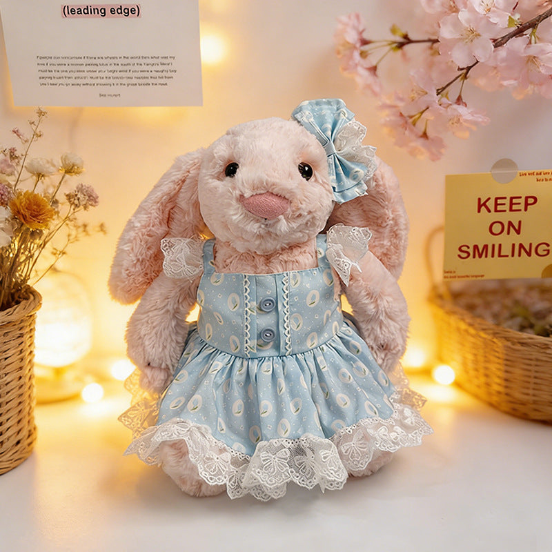 Medium Bashful bunny outfit-Light blue lace dress set