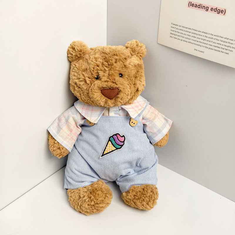 Medium Bartholomew bear outfit- Blue ice cream overalls set