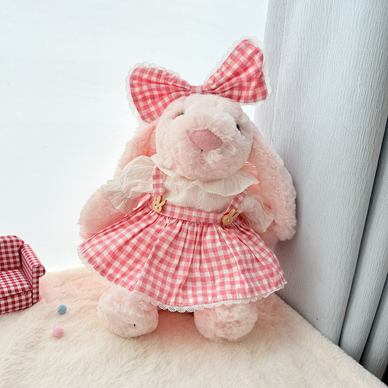 Medium Bashful bunny outfit- Pink gingham dress set