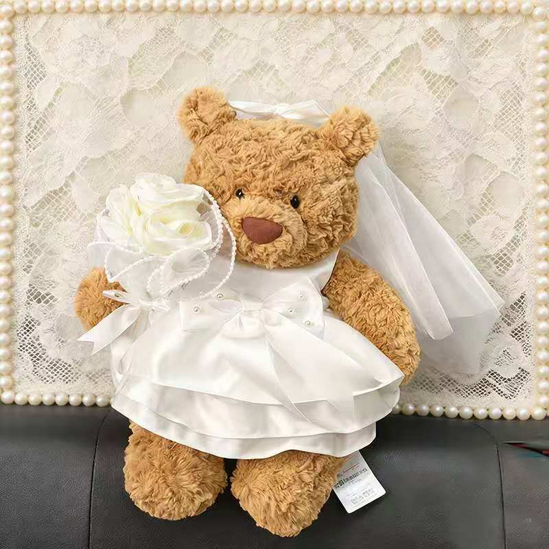 Medium Bartholomew bear clothes outfits- Luxury Bridal Wedding Dress & Veil Set