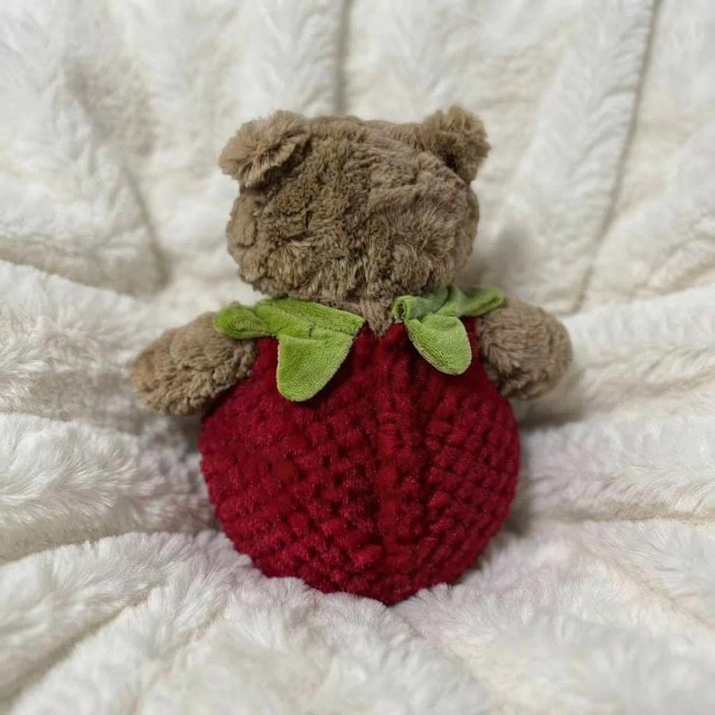 Handmade Plush Strawberry Outfit for Tiny Bartholomew Bear, Red Berry Costume with Hat