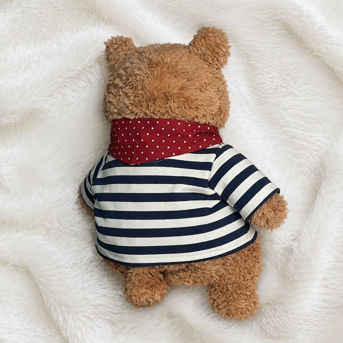 Bartholomew Bear Outfit Striped Shirt, Red Polka Dot Scarf