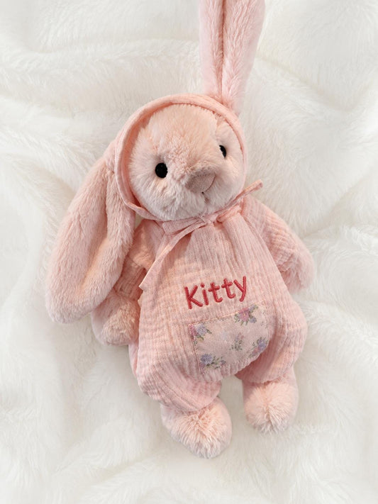 Personalised Pink Bashful Bunny Comforter | Embroidered Baby Girl Gift, Christening Keepsake