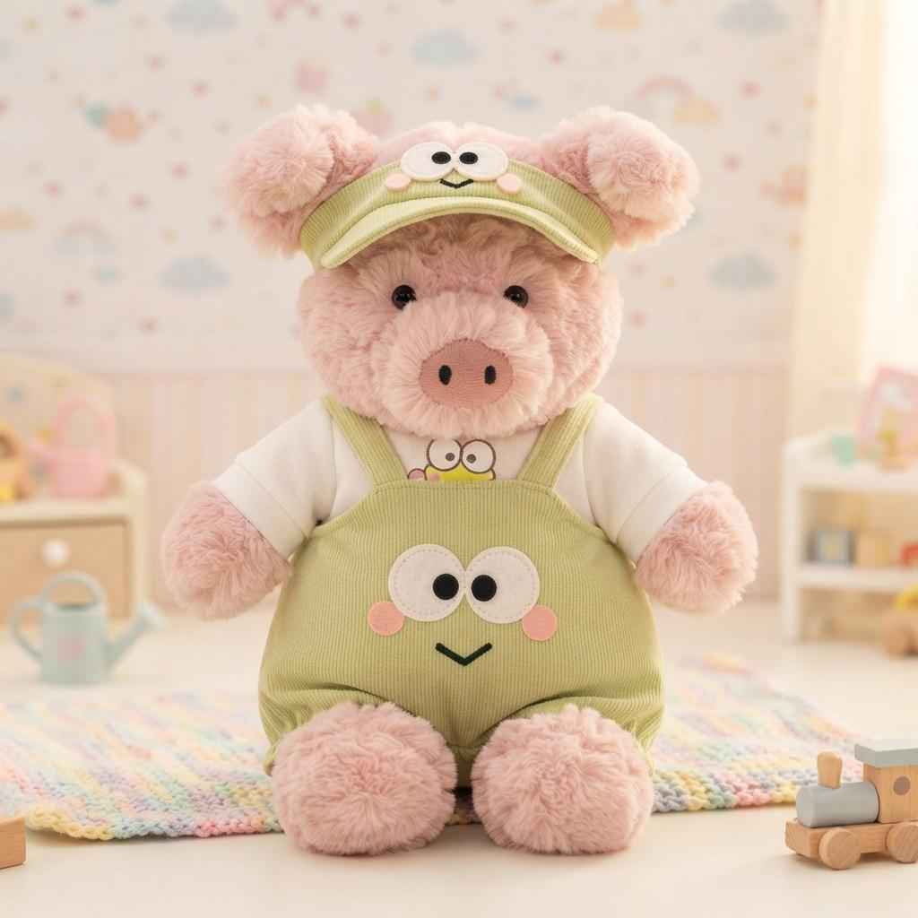 Handmade Green Froggy Overalls & Hat Set for Bartholomew Bear Plush Toy