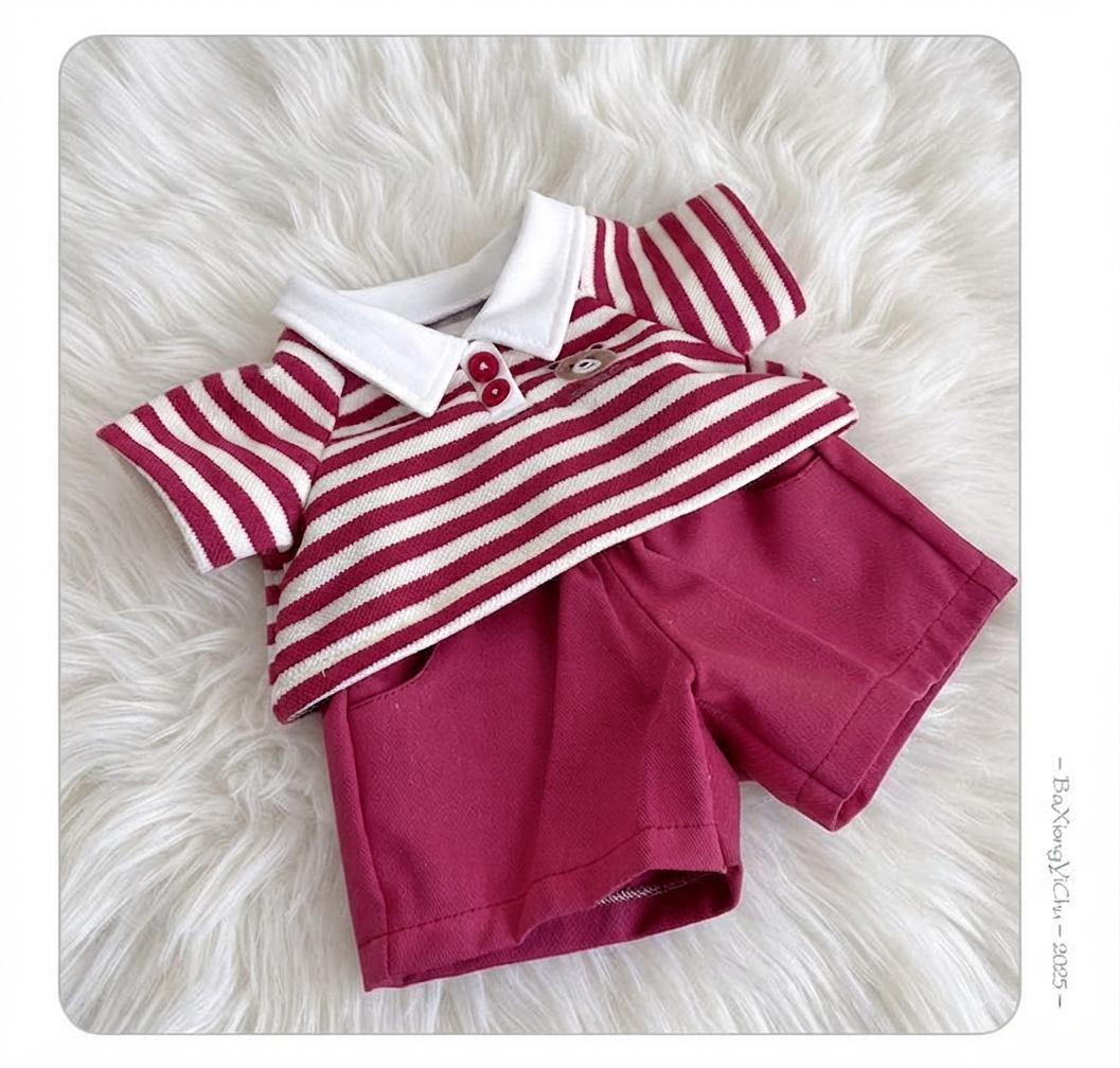 Handmade Bartholomew Bear Polo Set, Plush Toy Overalls and Striped Shirt Outfit