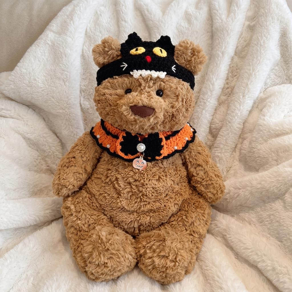 Handmade Crochet Halloween Outfit Witch Hat, Pumpkin Headband, Spooky Bib Set