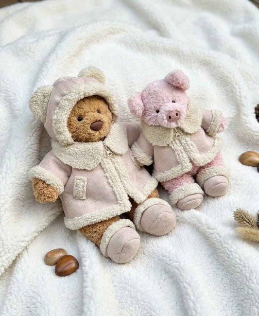 Handmade Plush Bear Winter Coat Set Cozy Sherpa Hooded Shearling Jacket for Bartholomew Bear