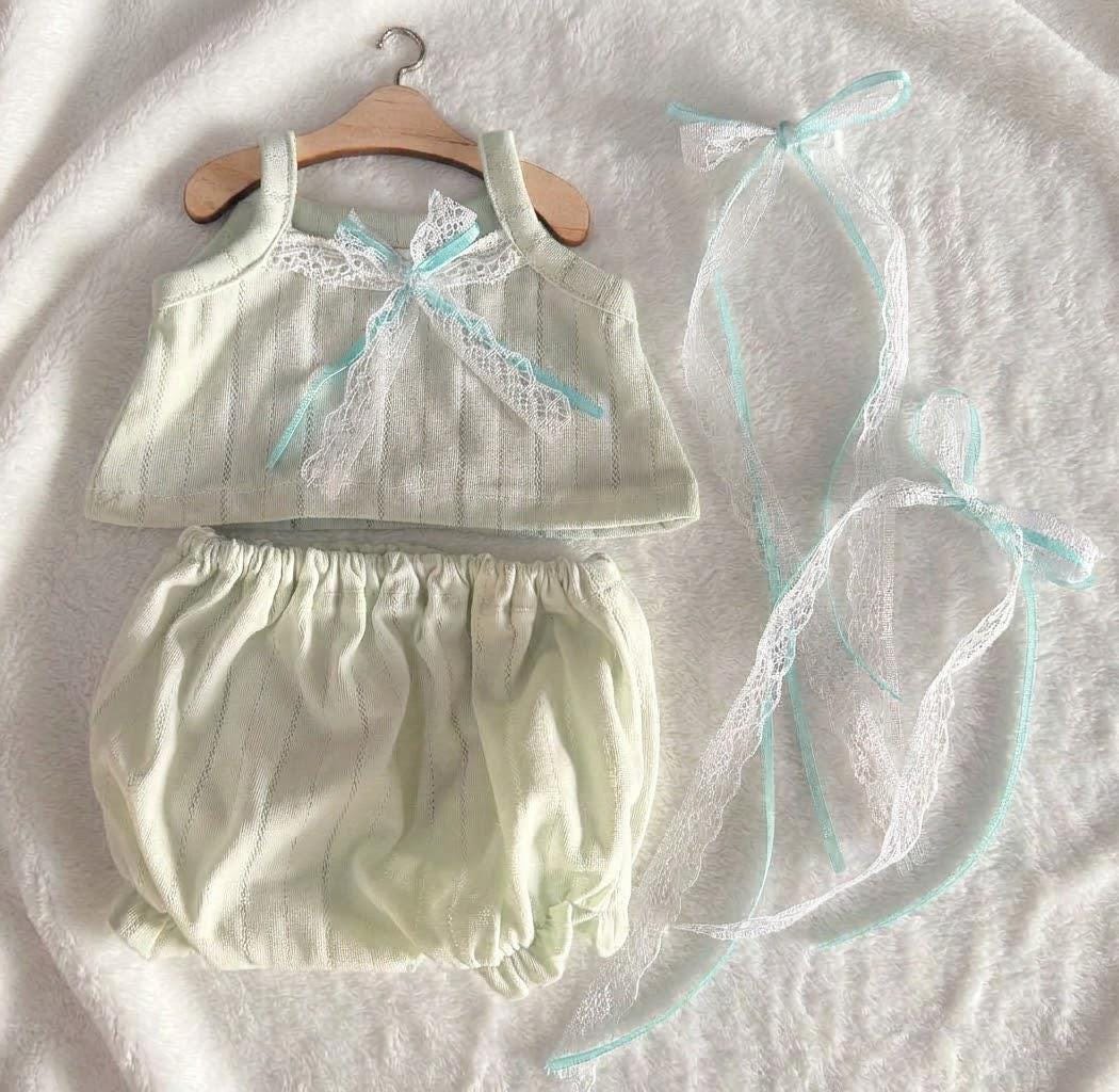 Pastel Top and Bloomer Shorts for Jellycat Bashful Bunny, Lace and Ribbon Bows – photo 7