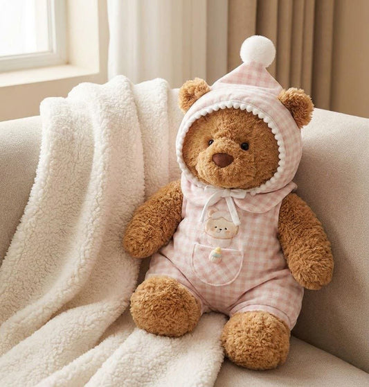 Romper and Bonnet for Jellycat Bartholomew Bear, Gingham or Pink Baby Style – photo 2