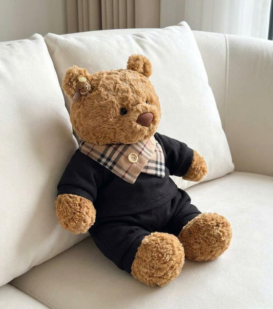 Plaid Scarf Outfit for Jellycat Bartholomew Bear, Navy, Gray or Cream Winter Set – photo 2