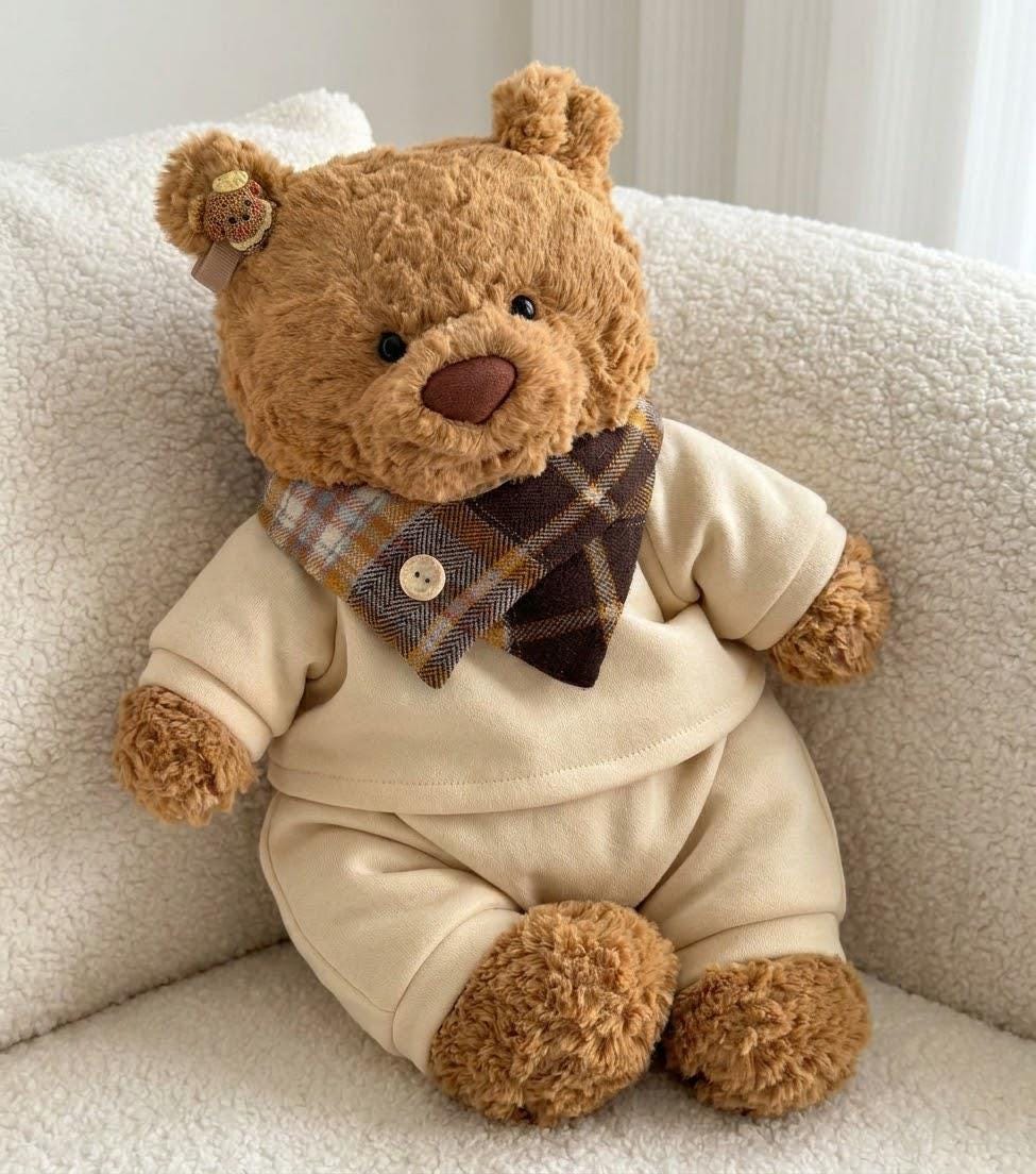Plaid Scarf Outfit for Jellycat Bartholomew Bear, Navy, Gray or Cream Winter Set – photo 4