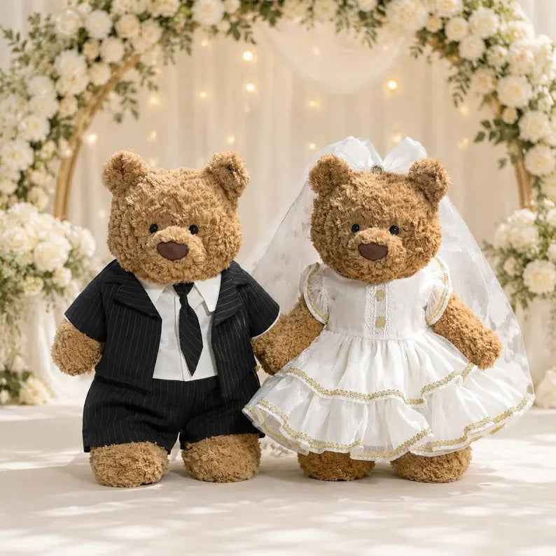 Handmade Bartholomew Bear Wedding Dress and Tuxedo Suit Set, Plush Toy Outfit