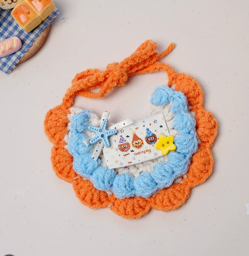 Medium/Large Bartholomew bear outfit-Orange & Blue Crochet Flower Collar Set