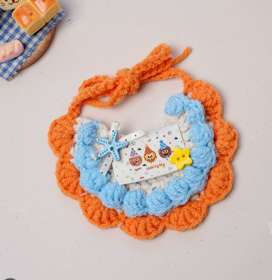Medium/Large Bartholomew bear outfit-Orange & Blue Crochet Flower Collar Set