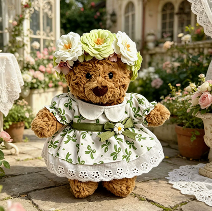 Tiny Bartholomew Bear clothes outfits-Floral Dress & Flower Crown Set