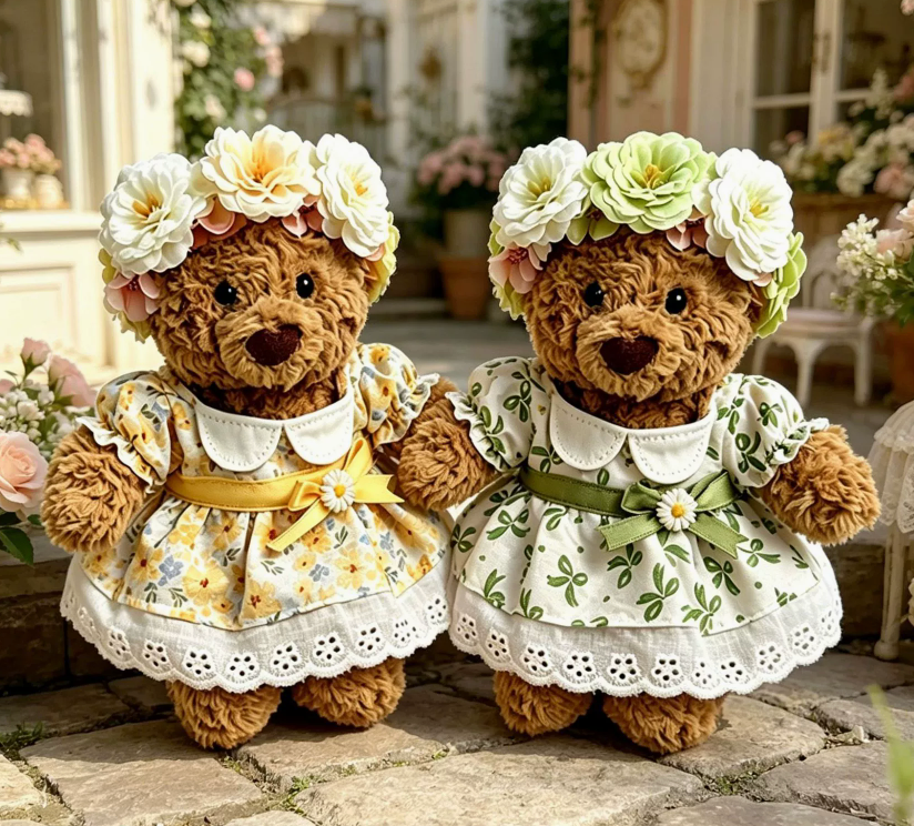 Tiny Bartholomew Bear clothes outfits-Floral Dress & Flower Crown Set