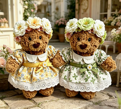 Tiny Bartholomew Bear clothes outfits-Floral Dress & Flower Crown Set