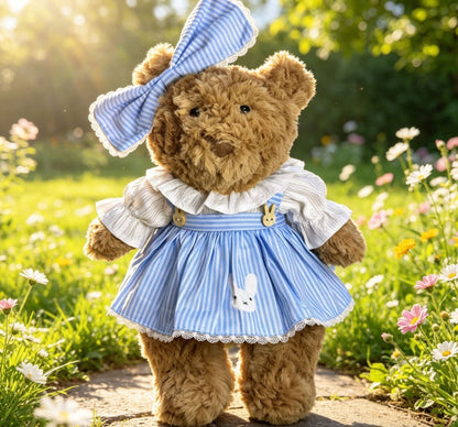 Medium Bartholomew bear outfit-Blue striped dress & headband set