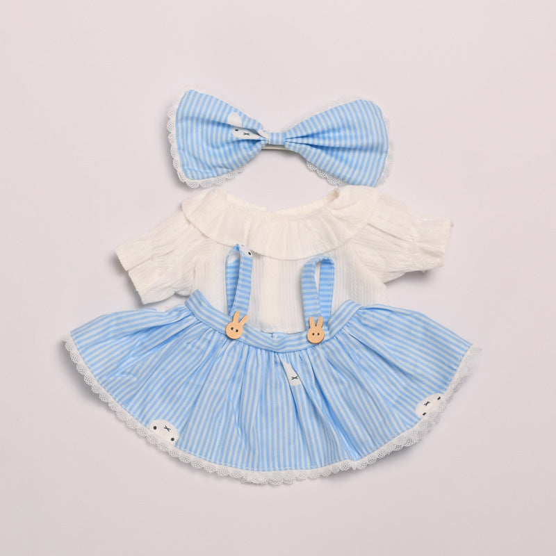 Medium Bartholomew bear outfit-Blue striped dress & headband set