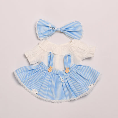 Medium Bartholomew bear outfit-Blue striped dress & headband set