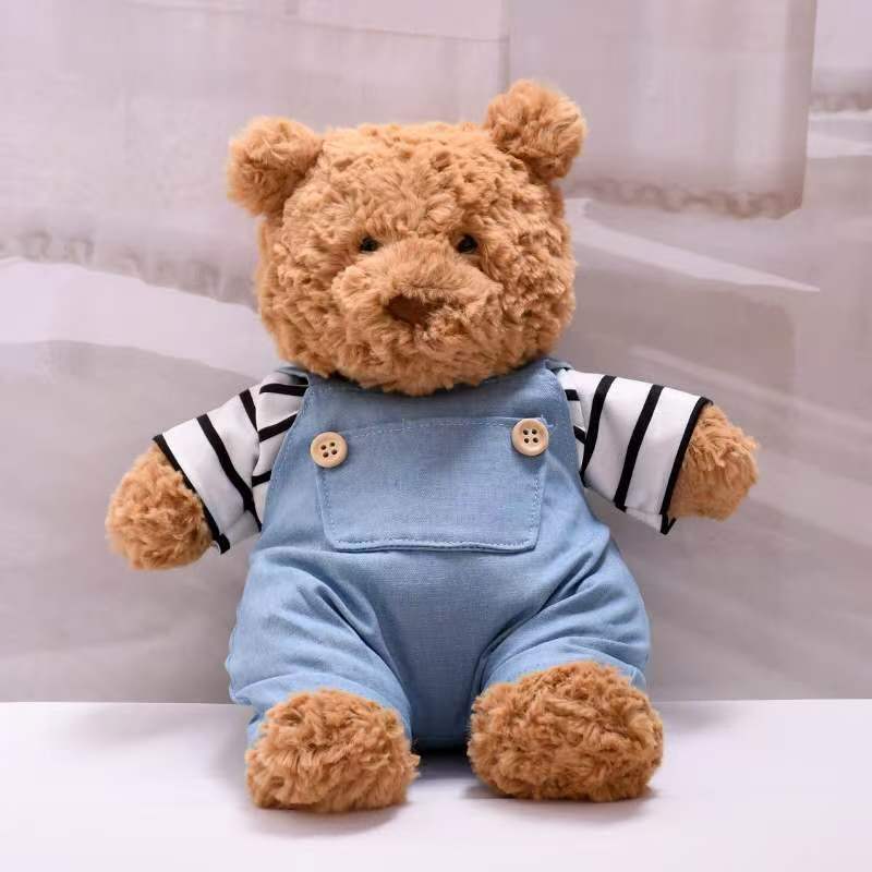 Large Bartholomew Bear Outfit Striped Tee & Denim Overalls Set