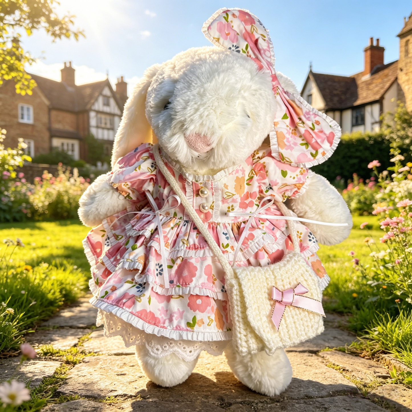 Medium Bartholomew Bear / Bashful Bunny cute clothes outfits–French Provence Ruffle Dress with Statement Bow