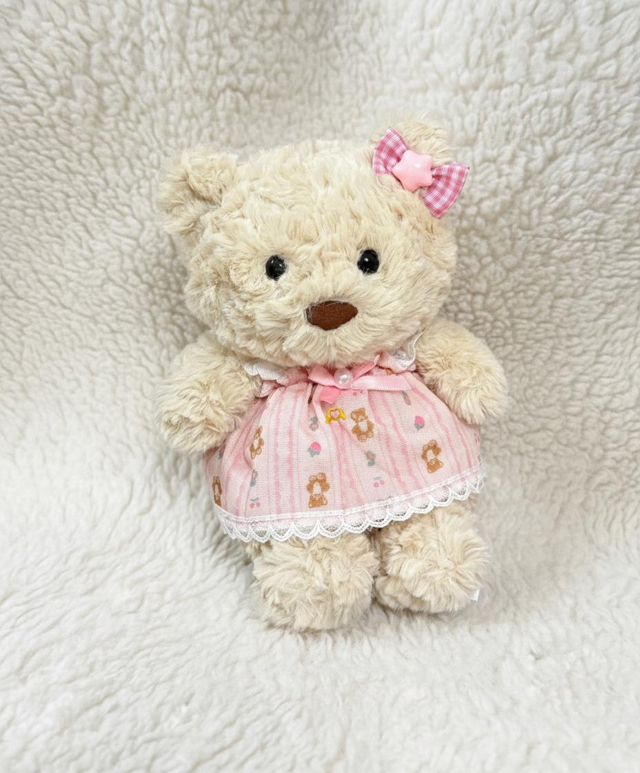 Junior Bartholomew bear outfit - Pink lace trim dress set