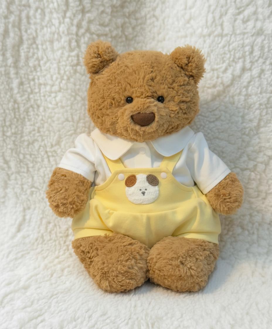 Large Bartholomew bear outfit-Yellow dog patch overalls set