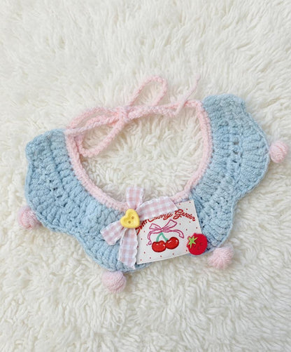 Large Bartholomew bear outfit-Light blue pink cherry strawberry bib set