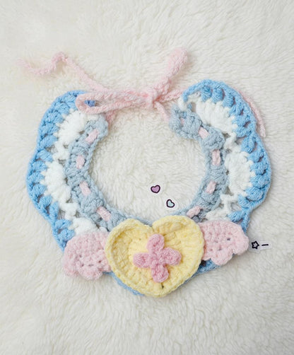 Medium / Large  bear outfit-Blue white heart wing bib set