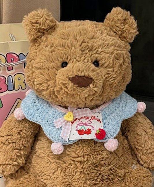 Large Bartholomew bear outfit-Light blue pink cherry strawberry bib set