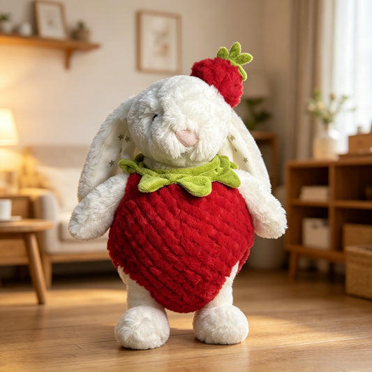 Medium Bartholomew Bear / Bashful Bunny cute clothes outfits–Bunny Strawberry Cottagecore Knit Romper & Hat
