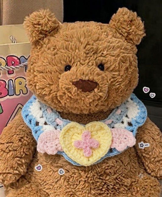 Medium / Large  bear outfit-Blue white heart wing bib set