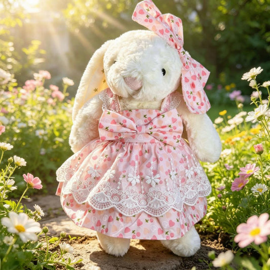 Medium Bartholomew Bear / Bashful Bunny cute clothes outfits–Victorian Lace Rose Print Ruffle Dress