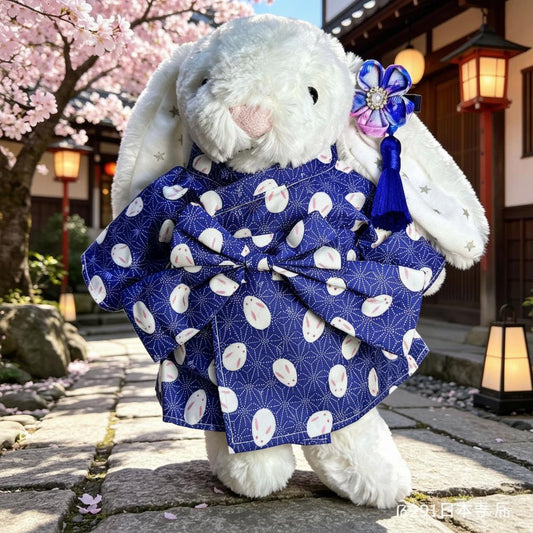 Medium Bartholomew Bear/Bashful Bunny cute clothes outfits–Retro Kimono Style Polka Dot Dress with Statement Bow - Mimiplushoutfits