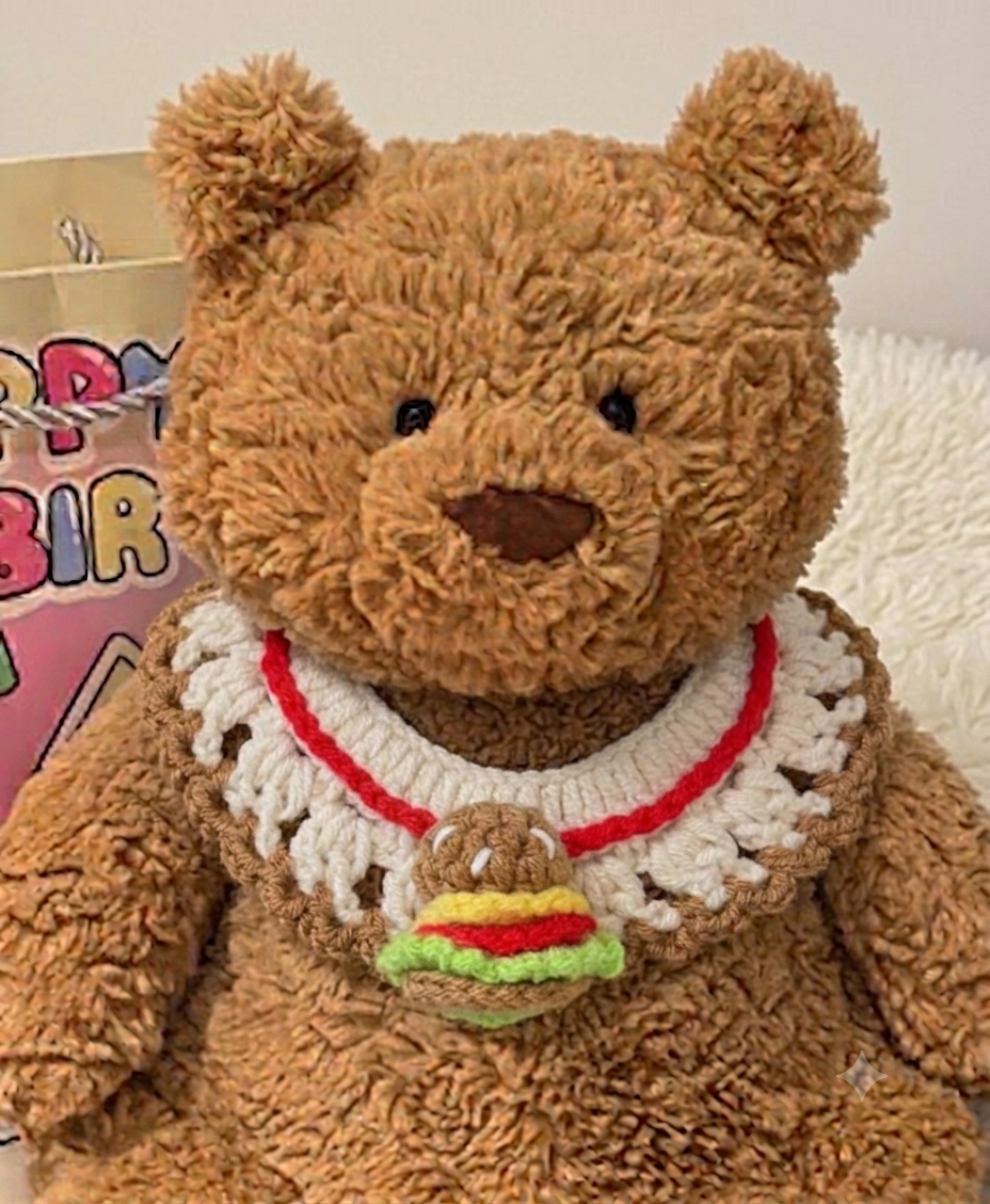 Medium / Large  bear outfit-Brown white hamburger bib set