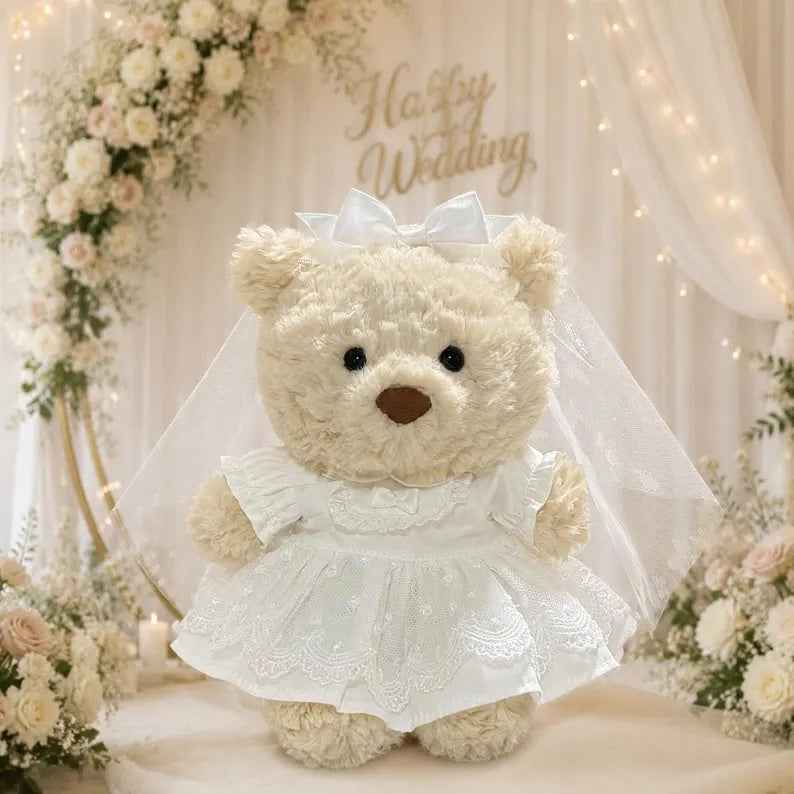 Bartholomew Bear Wedding Outfit, Bride Dress, Groom Tuxedo Suit, Vest, Bow Tie Set