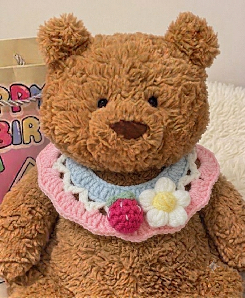 Medium / Large Bartholomew bear outfit-Pink blue strawberry flower bib set
